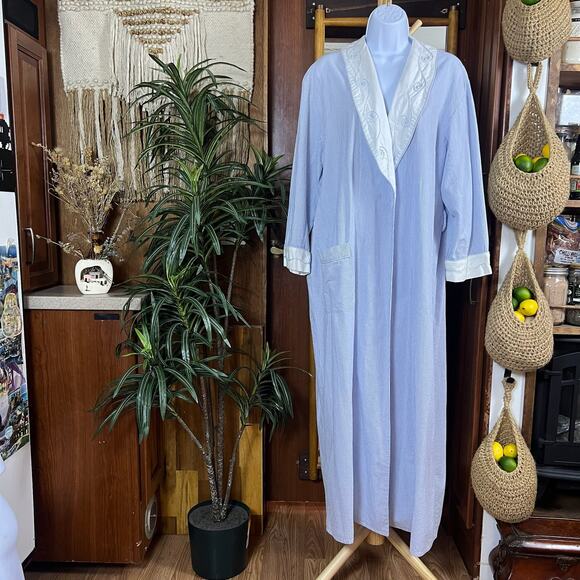 Vintage 90s Eileen West Stripe Cotton Robe S | Cottagecore Sleepwear USA Dress - Picture 1 of 11